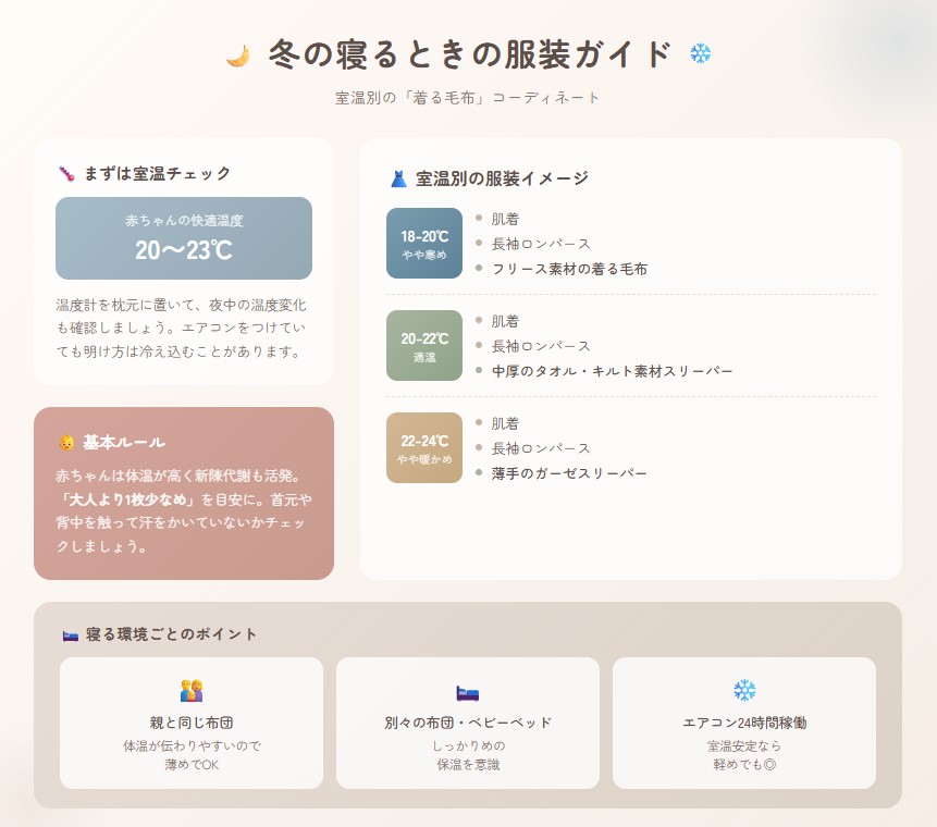 室温別、赤ちゃんの寝るときの服装ガイド